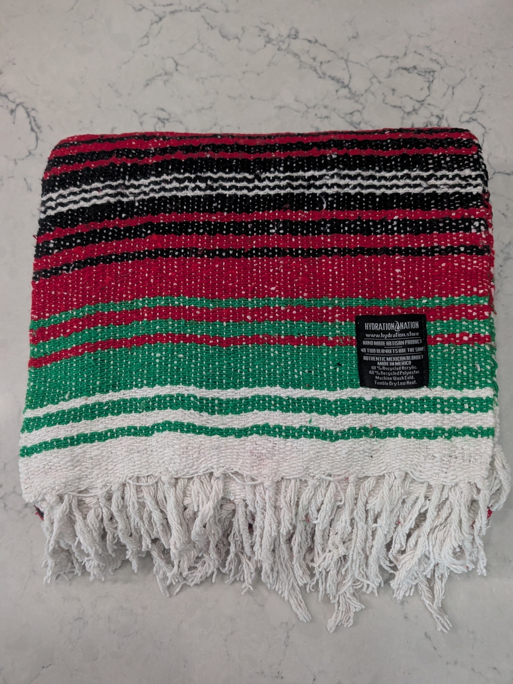 Authentic Mexican Blanket - Christmas Red, White, and Green 50x70in